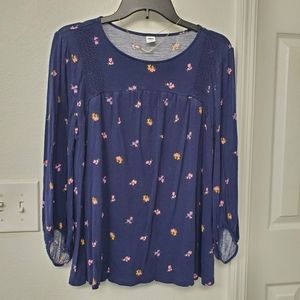 Navy Blue Floral Long Sleeve